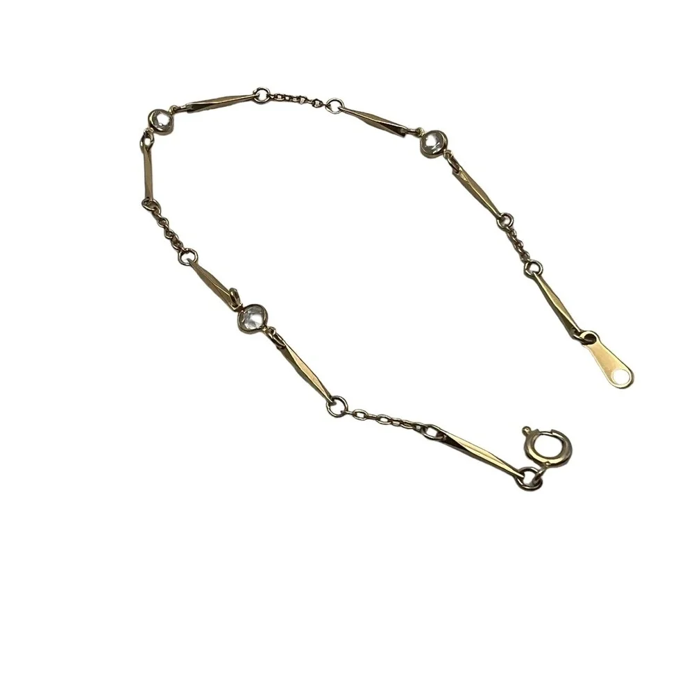 Vintage Avon Bar Chain Bracelet with‎ Crystal Stations